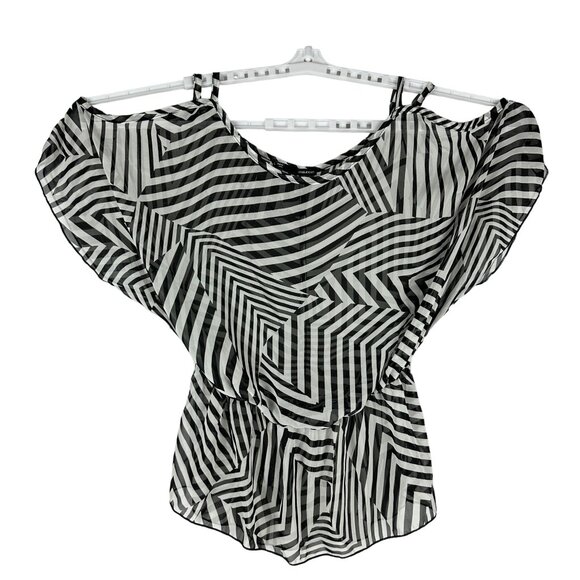 Maurices Women's Black & White Striped Sheer Blouse Top Size Large - Picture 1 of 5